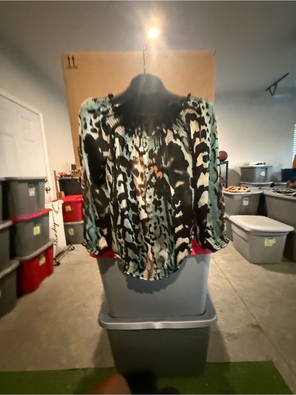 Womens Black and Teal Animal Print Blouson Top p34